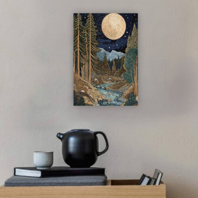 Pleine lune, nuit étoilée, thème paisible des bois, art mural non encadré, 16 x 20