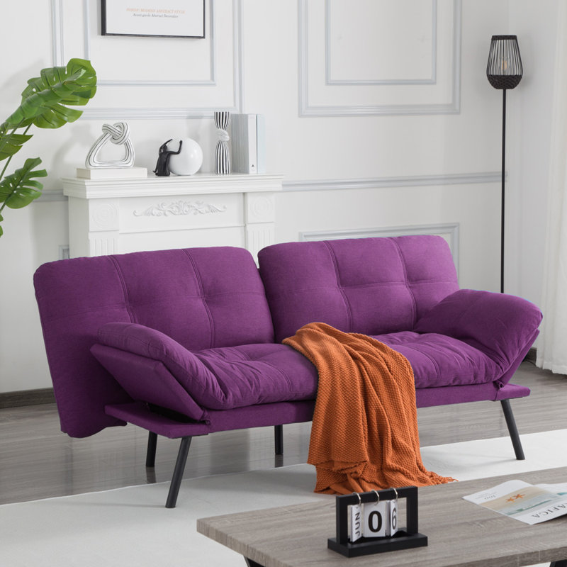 Canapé-lit futon convertible avec pieds en métal, Mauve