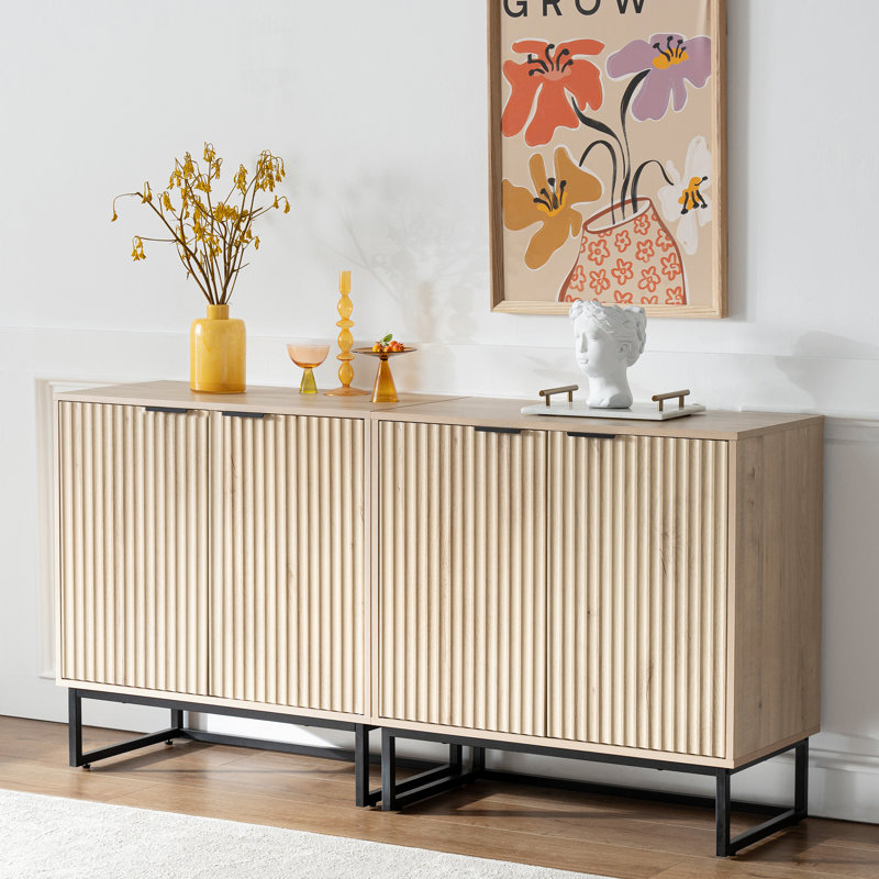 Armoire d'appoint cannelée de 31,5 po de hauteur à 2 portes avec tablettes réglables, Chêne clair / Noir, Noir