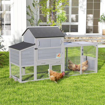 Grand poulailler en bois de 82 po, clapier à lapins extérieur, niche pour cochon d'Inde avec roues, planche d'ensoleillement, toit en asphalte, rampe, plateau ouvrable, porte, fenêtre, plateau coulissant, cage à lapin intérieure, cage à volaille, po
