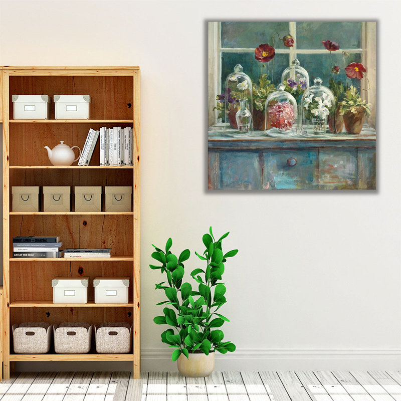 «Fall Poppies Windowsill», reproduction d'art sur toile, H 20 po x l 20 po