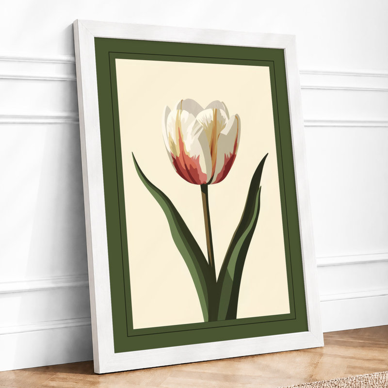 Single Tulip Study Botanical - Framed Print, A2 - 59.4 x 42.0 cm, White