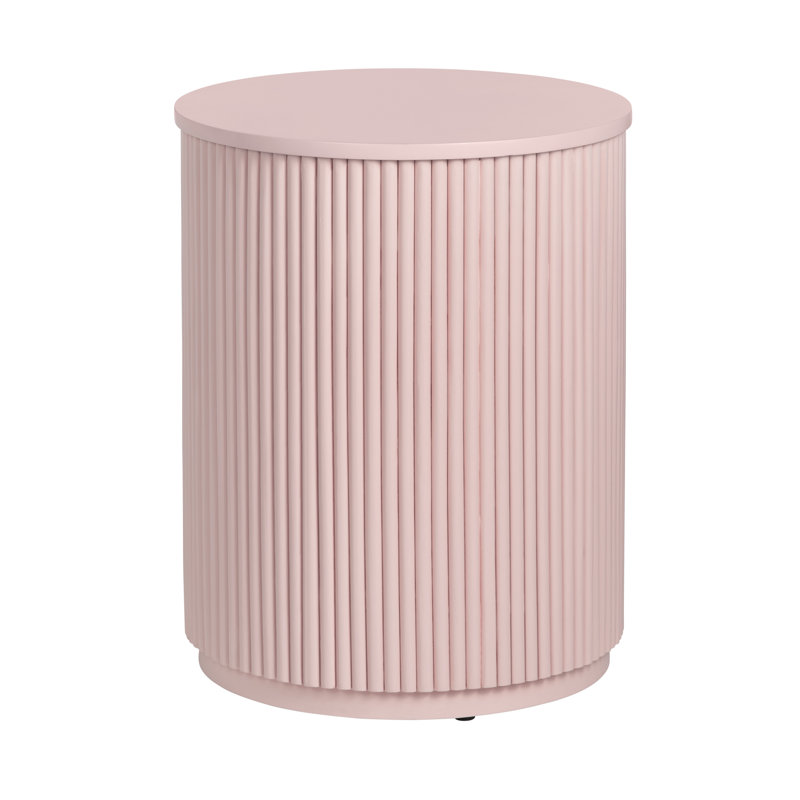 Round Pink Solid Wood Accent_End Table, Pink