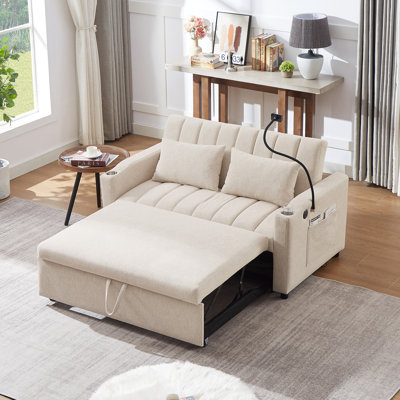 Convertible Sofa Bed Loveseat With Three USB Ports, Two Side Pockets, Ideal For Small Spaces And Relaxing Moments