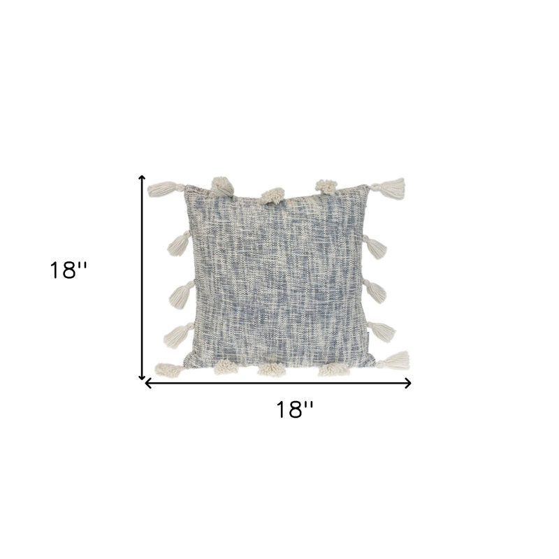 Coussin 18 "à rayures grises et blanches en coton avec pampilles