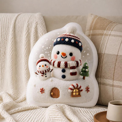 Cozy Snowman Snow Globe Winter Art 6185839195.9055 2D Flat Printing Shaped Stuffed Throw Pillow Decorative Cushion Pillow for Gift Bedroom Sofa Room Party Decor 45cm