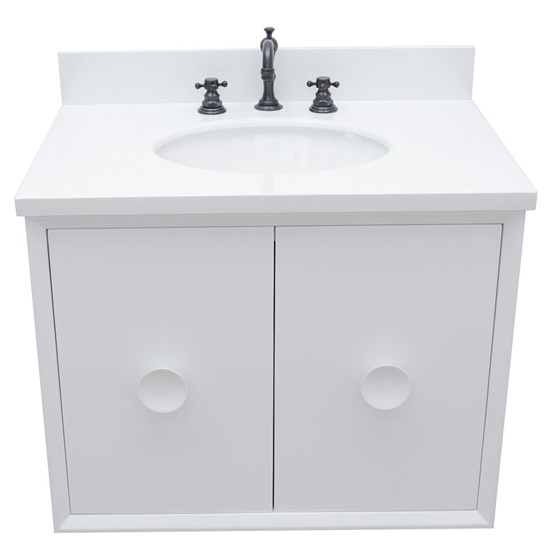 Crumley 31'' Single Bathroom Vanity with Top, White/White Quartz