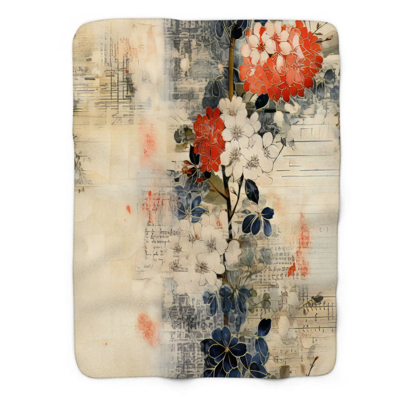 Historic Flowers - 1 Piece Premium Sherpa Blanket, Twin