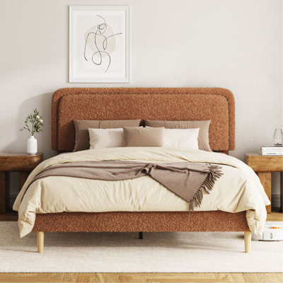 Queen Bed frame, Plush Upholstered Platform Bed with Height-Adjustable Headboard, Sturdy Frame and Alats, Quiet Design, No-Spring Mattress Compatible, Easy to Assemble