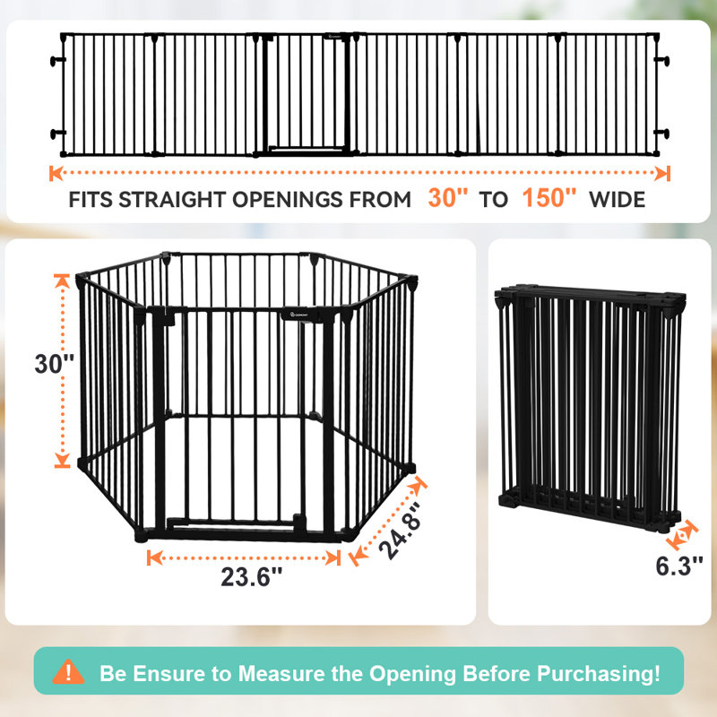 Black Metal 30" Tall Swinging Baby and Pet Gate with Latch