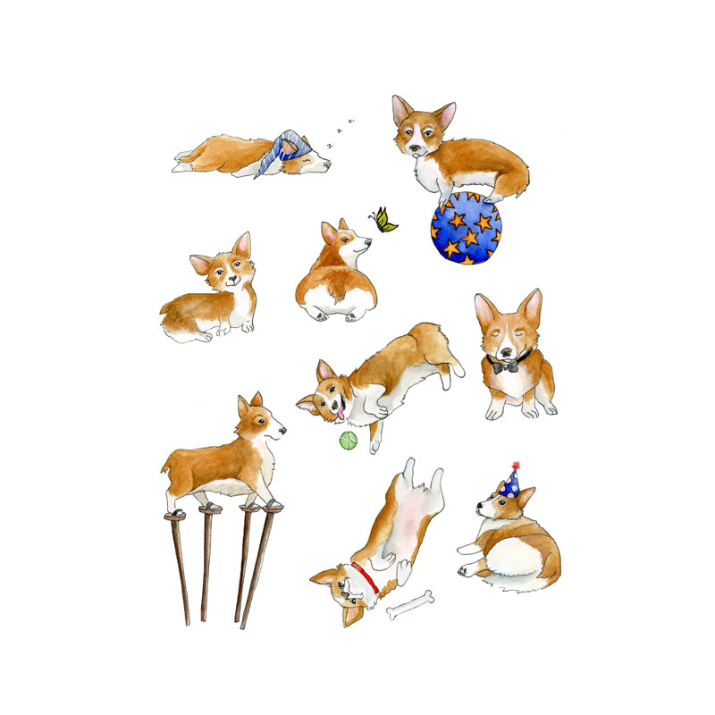 "Corgis" par Leah Tedesco sur, Papier avec cadre simple argenté, Pas de tapis, H 48 po x l 32 po