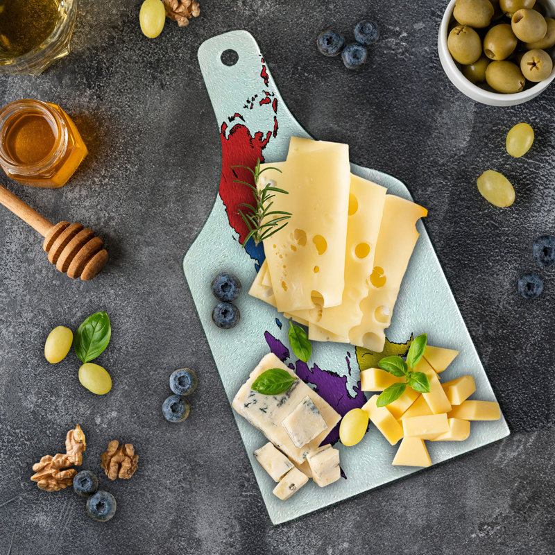 Ambesonne World Map Tempered Glass Cutting Board Modern Multicolor
