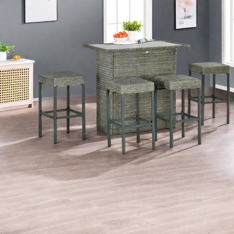 Modern Patio Bar Set With Storage, Durable Steel And Rattan, Perfect For Entertaining Outdoors