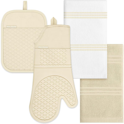 Oven Mitt and Pot Holders Sets, Quilted Cotton Terry Cloth,Non-Slip Pot Holder