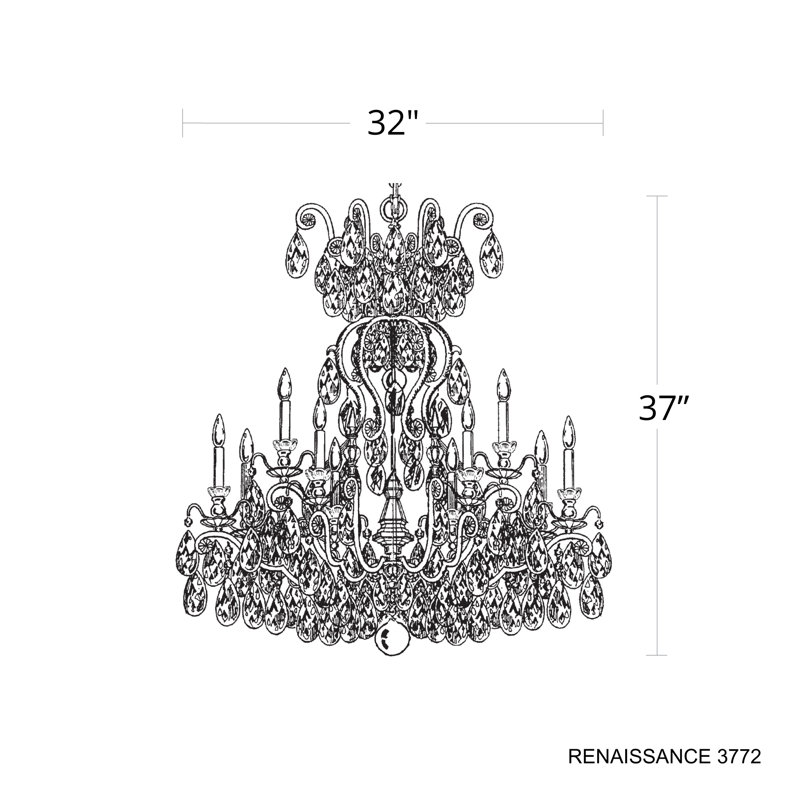 Renaissance 13 - Light Glass Chandelier, Etruscan Gold, Handcut Clear