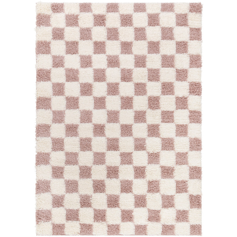 Tapis en polypropylène à carreaux rose Rafe, Rectangle 5 pi 3 po x 7 pi 3 po