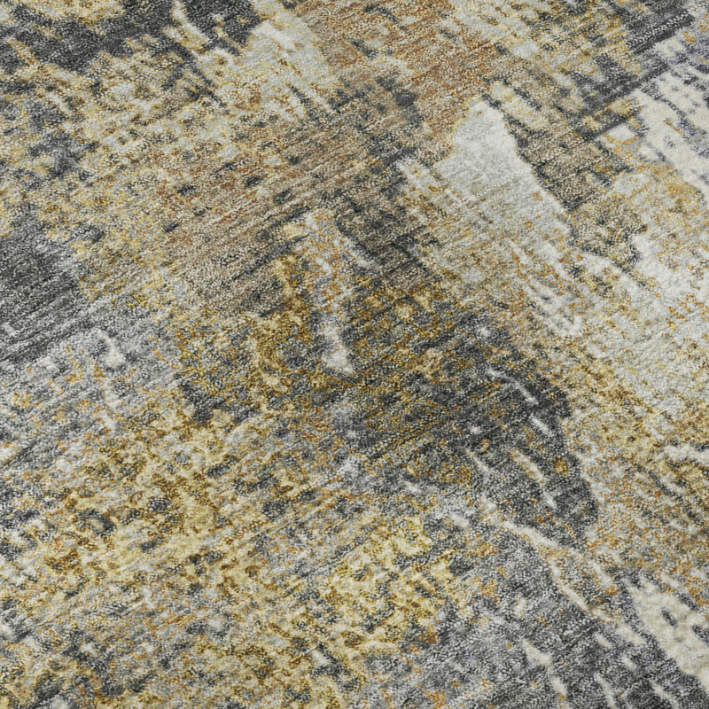 Premium Machine Washable Mayfield AMF2283 Abstract Rug, Gold, 10' x 14'