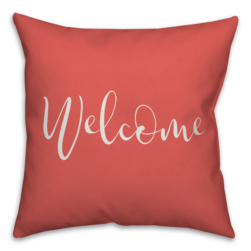 Textual Outdoor Throw Pillow, 16" H x 16" W, Coral