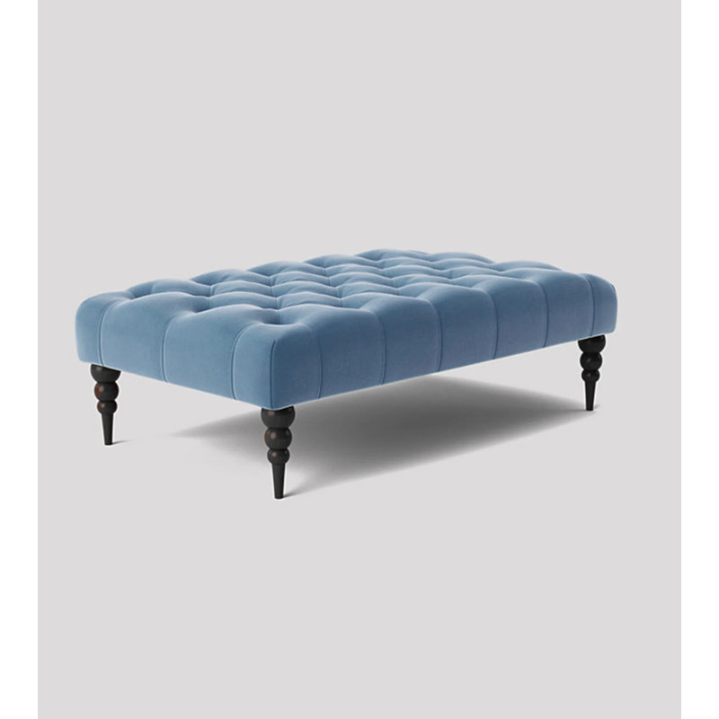 Alyana Rectangle Ottoman Bench with Wooden Legs - Plush Velvet Chesterfield Upholstered Footstool, Duck Egg