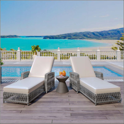 2 Pieces Long Reclining Chaise, Outdoor Wicker Lounge With Armrests, Patio Adjustable Recliner With Soft Removable Cushions, All Weather Rattan Pool L