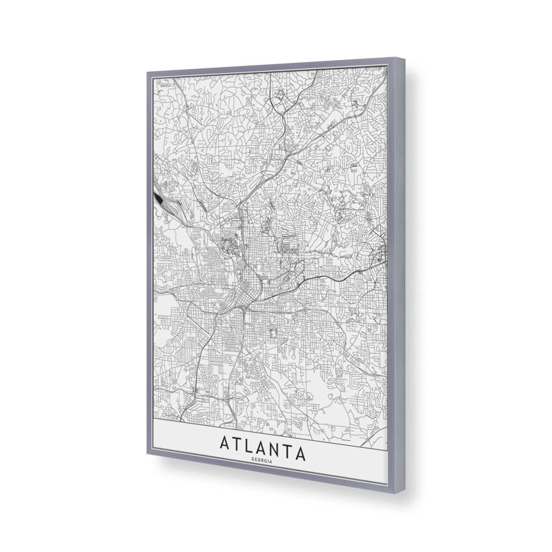 «Atlanta White Map» par Garima Dhawan, reproduction d'art, H 16 po x l 12 po, Argent argent