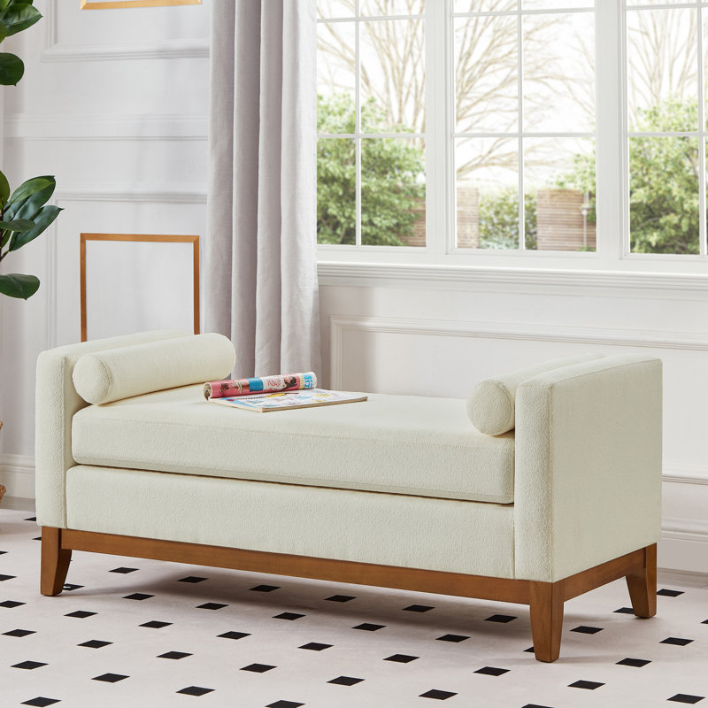  Banc de repose-pieds en tissu Large Boucle avec accoudoirs doubles et coussins, beige, Beige, Brown