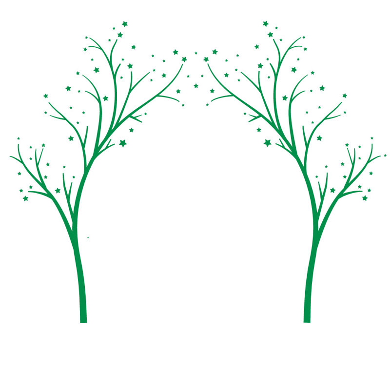 Décalcomanie murale arbres étoiles, H 80 po x l 99 po x P 0,01 po, Vert clair
