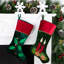 Chaussette de Noël 20 po en velours vert foncé et bourgogne et pomme de pin