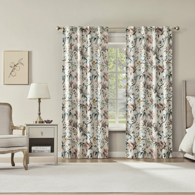 Claudette Vintage Floral Dual-Side Magnetic Closure 100% Blackout Back Tab Curtain Panel