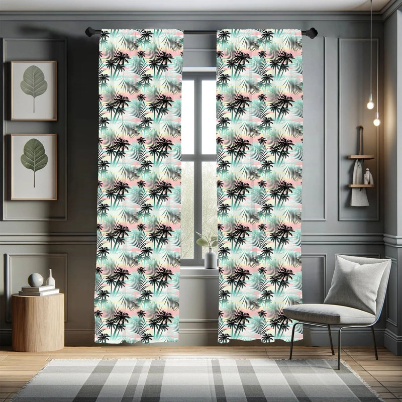 Tropical Palm Tree Multicolor Polyester Rod Pocket Curtains, 28" x 63"
