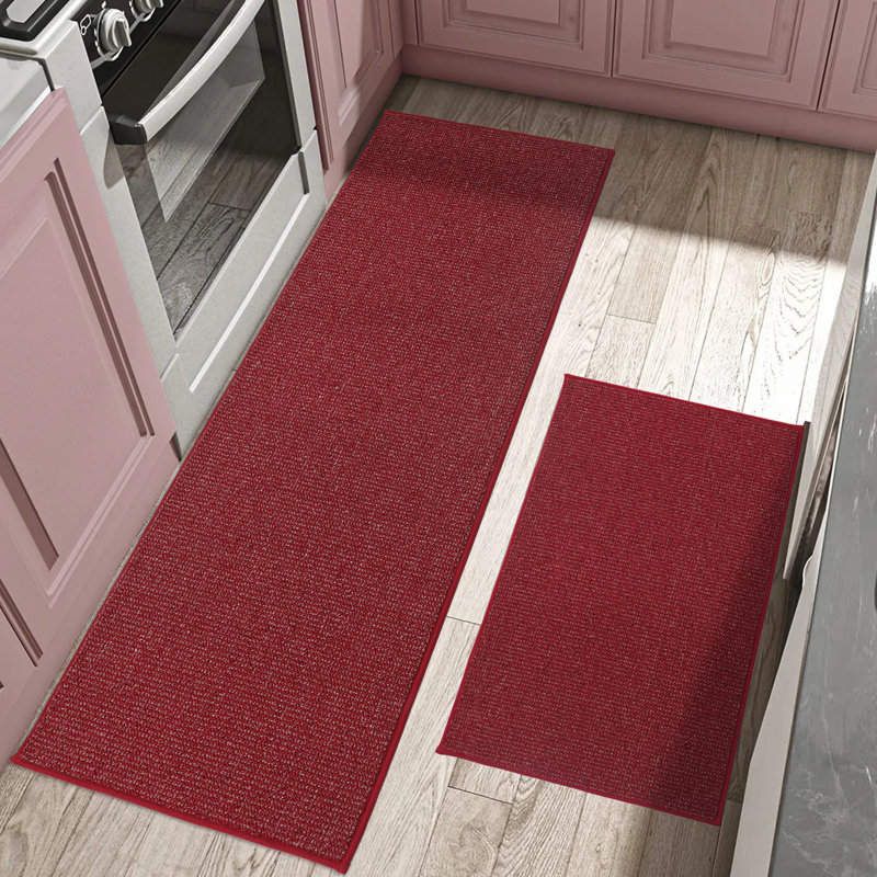 Non-slip Kitchen Rugs And Mats 2pcs, Absorbent And Stain Resistant Kitchen Runners, Red, Runner 24" x 36" + 24" x 60"