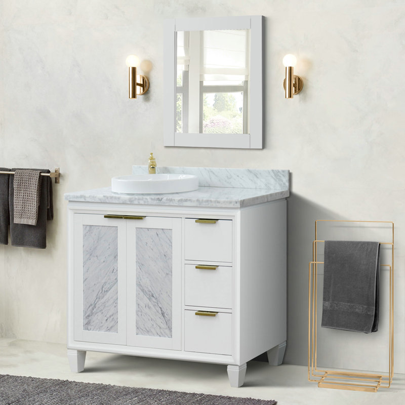 Ensemble de meuble-lavabo simple 43 po avec miroir Schreck, Blanc