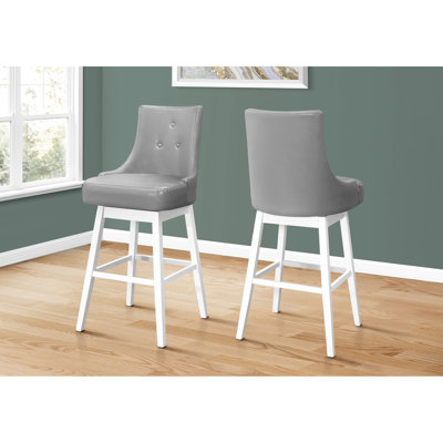 Ensemble de 2 tabourets de bar, fonction pivotante, hauteur, bois blanc, revêtement en similicuir gris, touche élégante, structure en bois, revêtement, élégance gracieuse