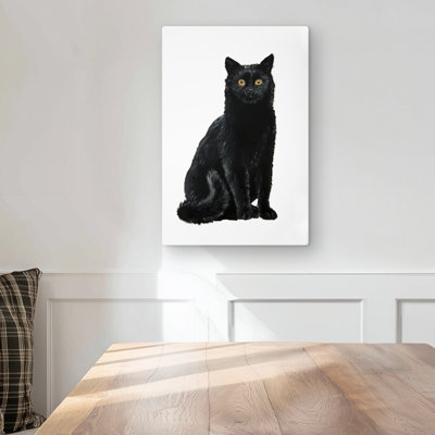 Black Cat - Illustrative Black Metal Print for Home Decor