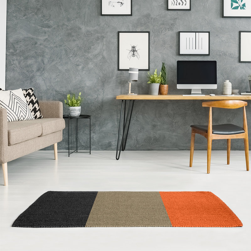 Tapis noir à rayures de hockey national, Rectangle 5 pi x 7 pi, Oui