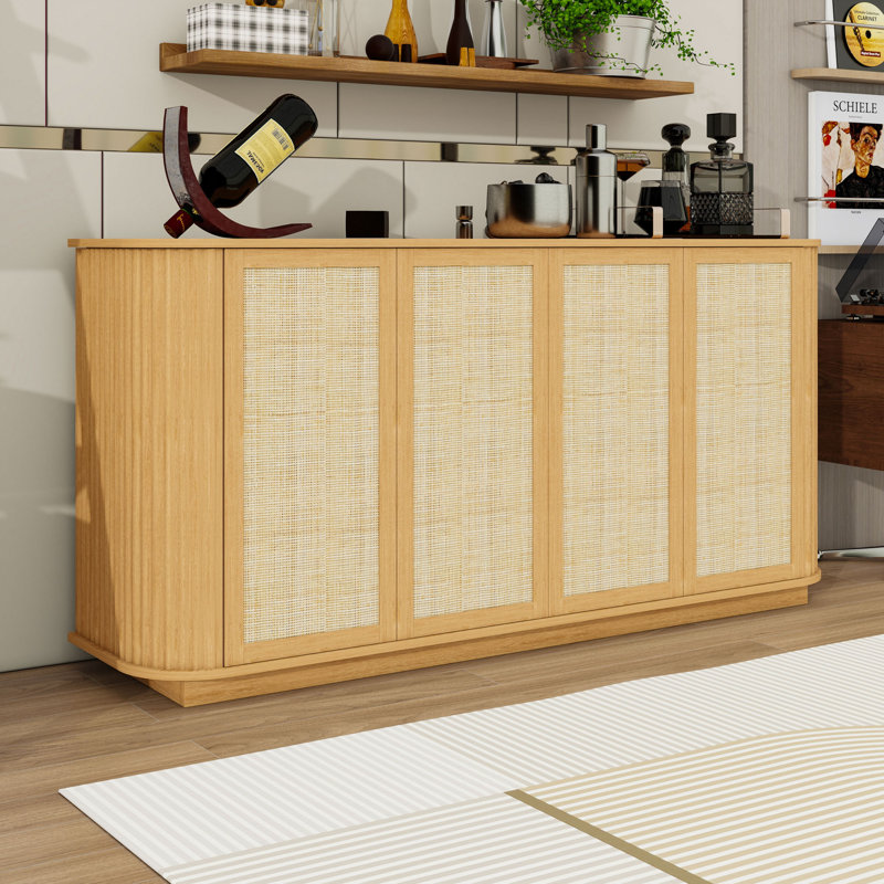 Sideboards with Rounded Corner, TV Stand with Multi-Functional Storage Cabinet, 31.7" H x 64.2" W x 15.2" D