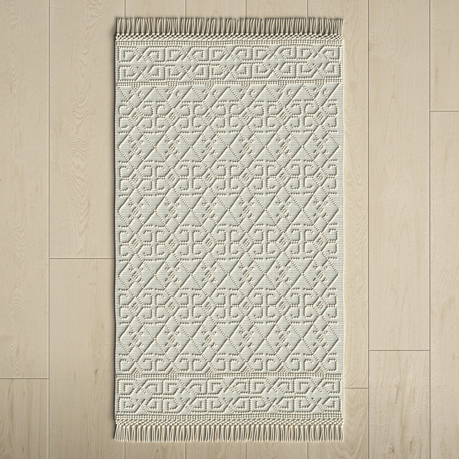 Cream Hand-Woven Geometric Rug, Rectangle 2' x 5'
