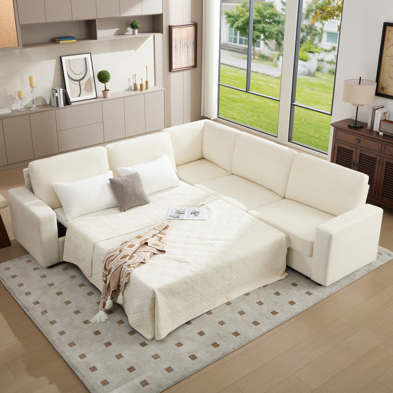 Canapé-lit modulaire en L surdimensionné de 105 po, canapé-lit convertible 3-en-1 avec rangement et matelas haute résilience, beige chenille