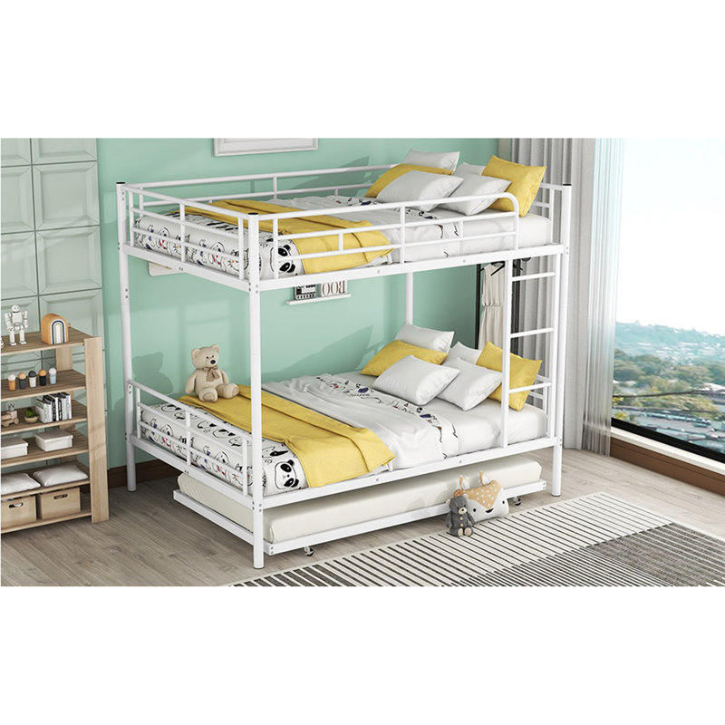 Lit double superposé au dessus d'un lit double avec gigogne, Blanc