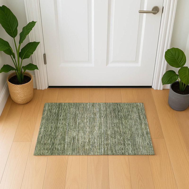 Premium Machine Washable Mayfield AMF2150 Striped Rug, Rectangle 1'8" x 2'6", Fern