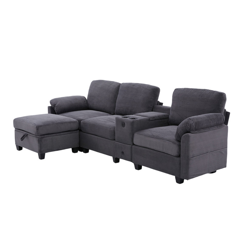 Canapé modulaire avec repose-pieds, Velours côtelé gris