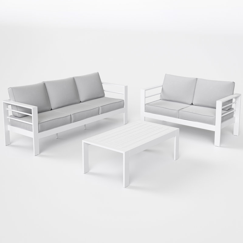 5 - Person Patio Conversation Set with Cushions, Light Gray, White