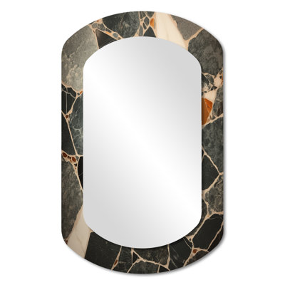 Grey Abstract harmony in tiles  I - Tile Cylinder Large Mirror, Modern Asymmetrical Decorative Wall Mirror, Printed Metal Art