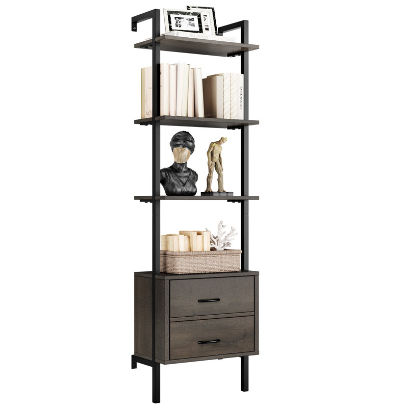 184 cm H x 48 cm W Iron Ladder Bookcase, Dark Brown/Black