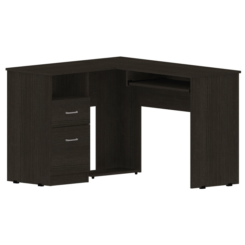 Bureau d'ordinateur en L à 2 tiroirs et 2 tiroirs, Noir