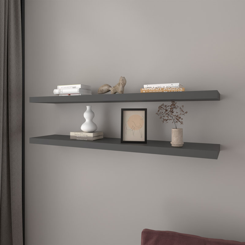 Floating Shelf Lyle, Living Room, Pine, Dark Gray, 1.5" H x 47.3" W x 9.8" D