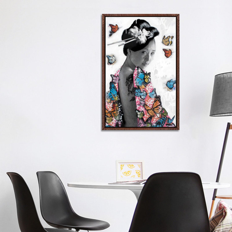 Lady O' Butterflies by D13EGO - Print on Canvas, Brown Framed Canvas, 101.6 cm H x 66.04 cm W