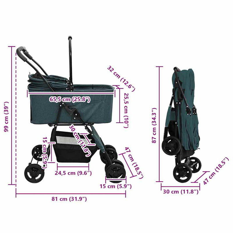 Foldable Pet Jogger Stroller, Green