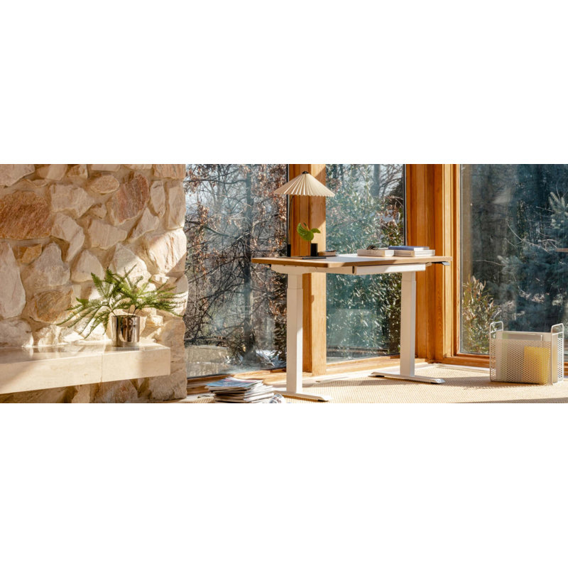 Duo Standing Desk, Woodgrain, White, 47.3" H x 48" W x 24" D