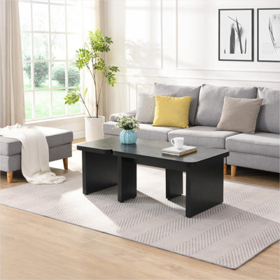 Table basse en L de 47 pouces avec design détachable, panneau de fibres à densité moyenne noir élégant, configuration double pour le jardin de la salle à manger